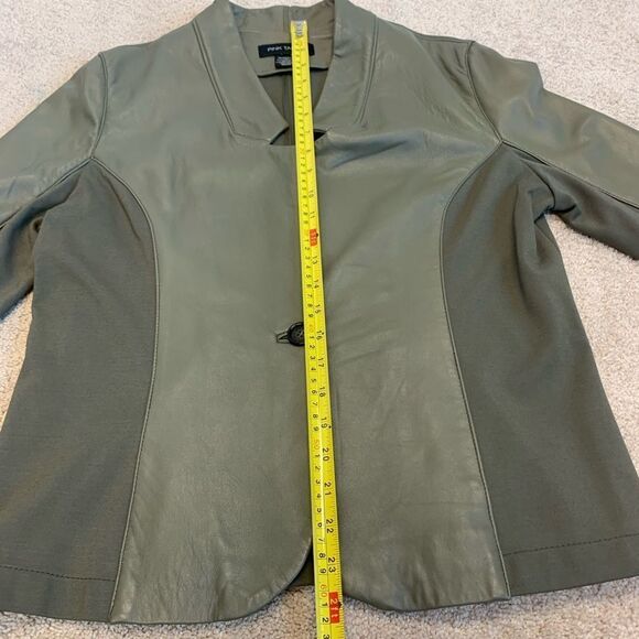 Pink Tartan olive green leather jacket Sz L - Picture 10 of 11